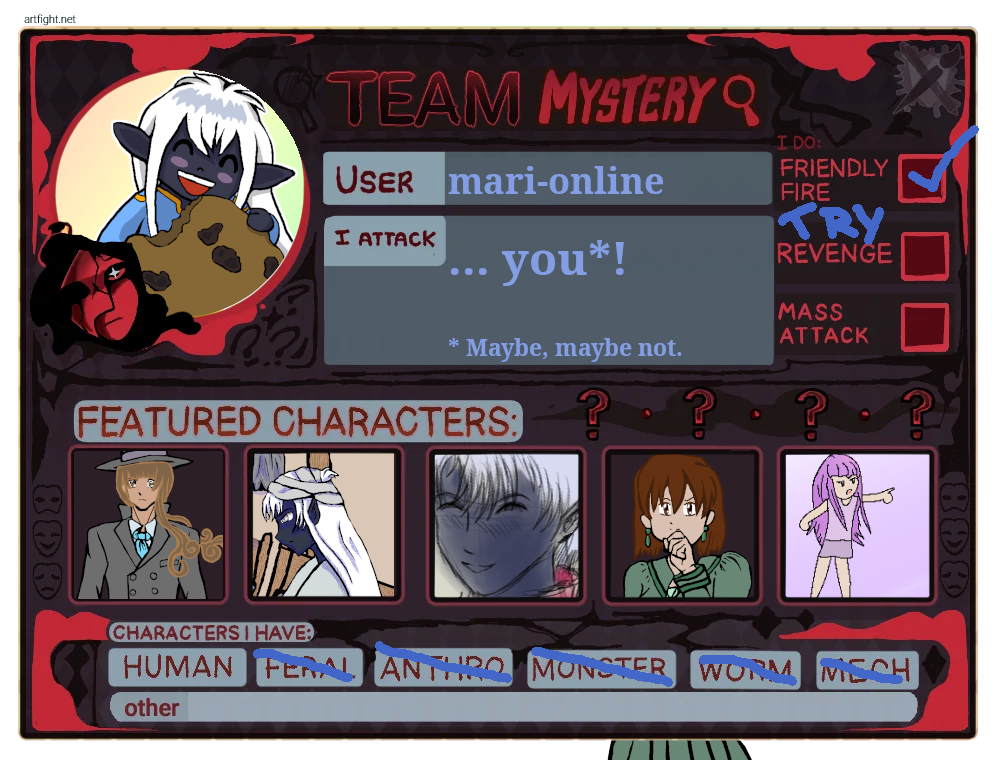 My ArtFight Team Badge with characters and my user-name on it.