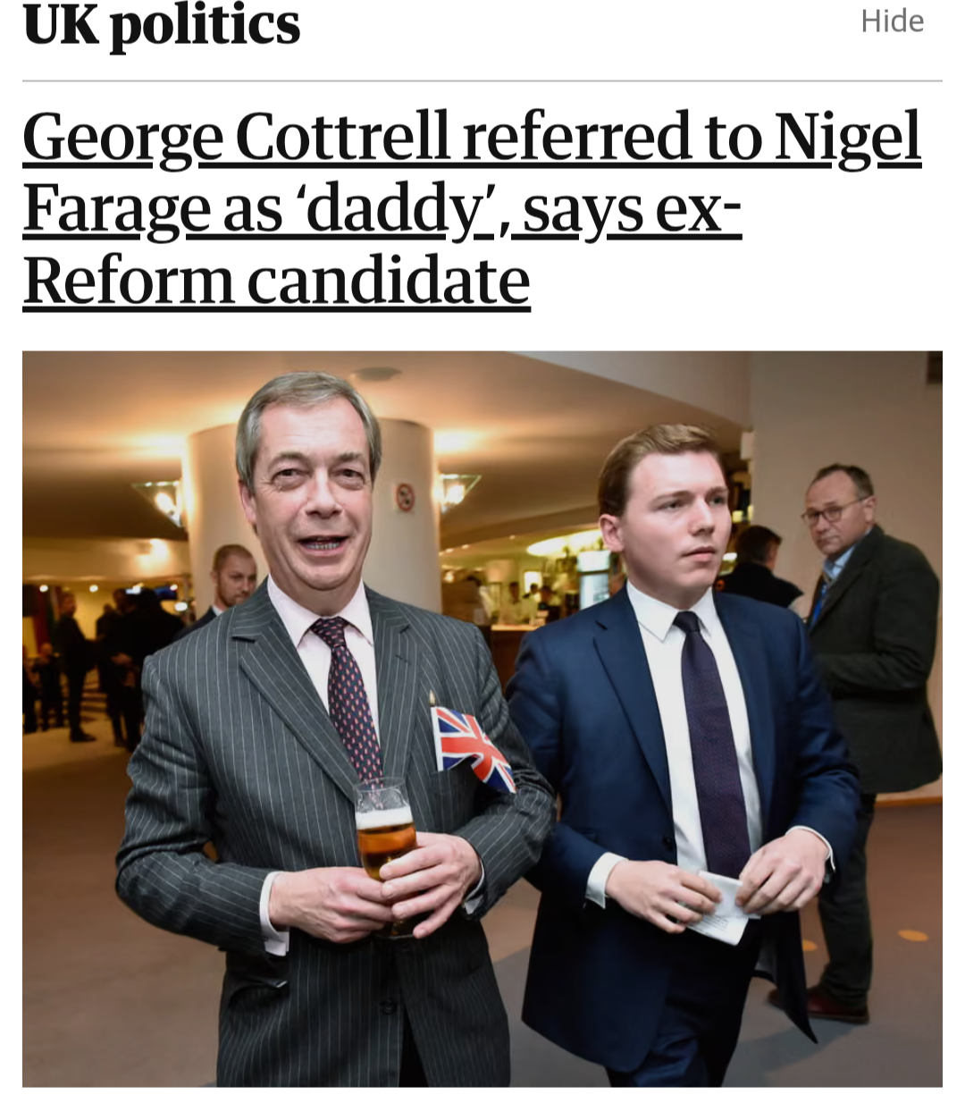 UK politics
George Cottrell referred to Nigel Farage as ‘daddy’, says ex-Reform candidate
